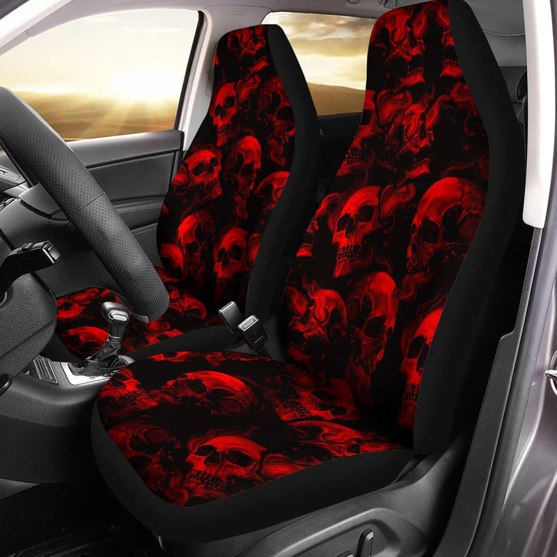Howilath Red Gothic Flame Skull Print Car Seat Cover for Women, Universal Fit 2 Piece Stretchy Breathable Bucket Vehicles Seat Cover Front Seats for SUV Van Sedan - Image 1